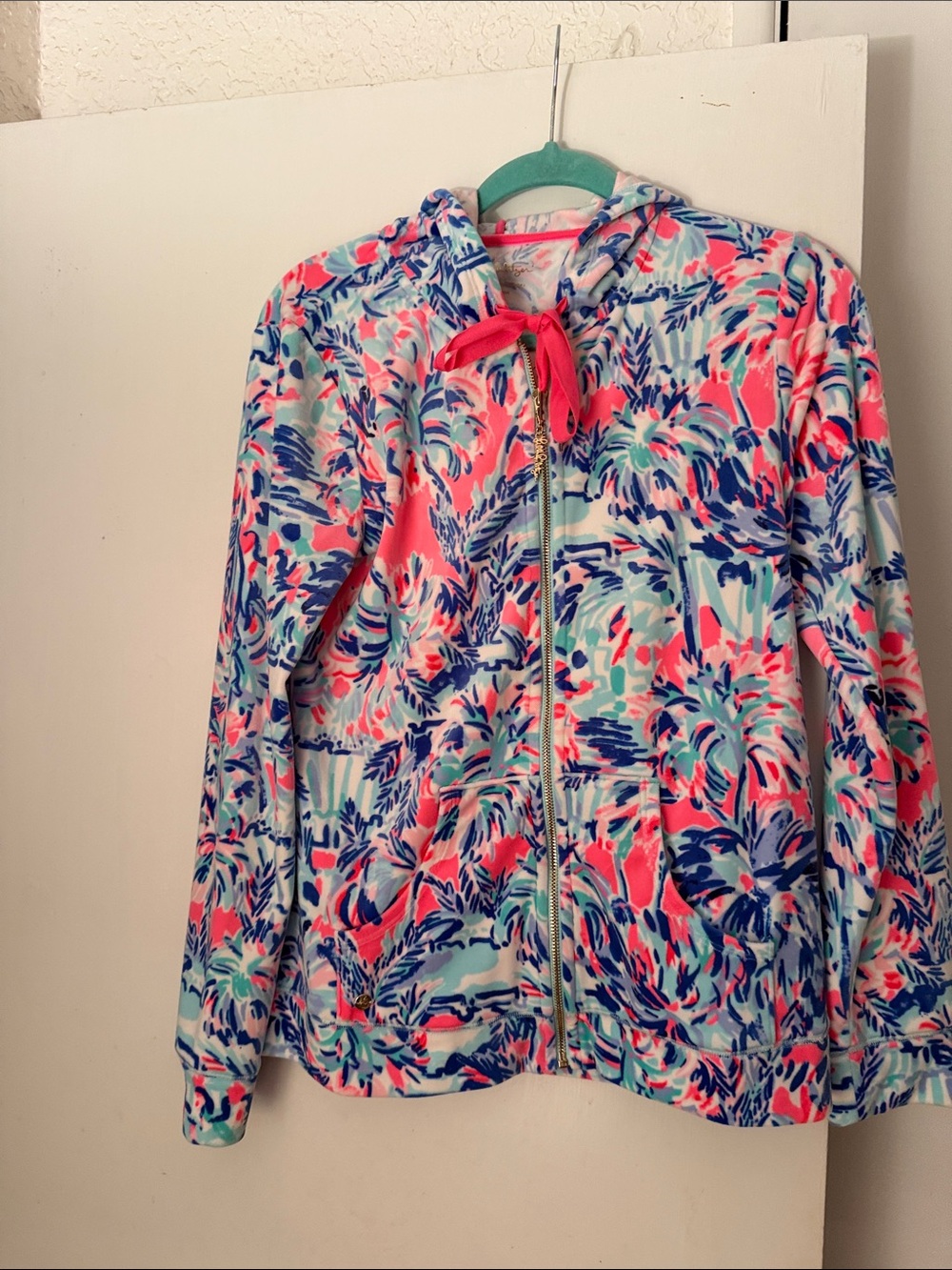Lilly Pulitzer Coral, Navy & Aqua Floral Zip Hoodie